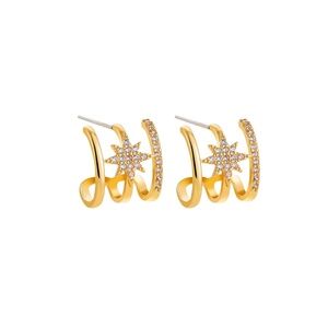 Gold Starburst CZ Stud Earrings Set – Celestial Design – Only Pair Left